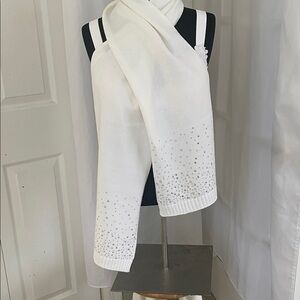 Mixit White knit Scarf with Silver sequins